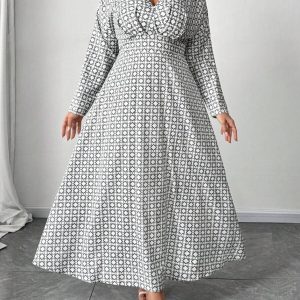 SHEIN GRANDE TAILLE (48/50/52/54) -Robe longue Imprimé géométrique, manches chauve-souris, taille haute