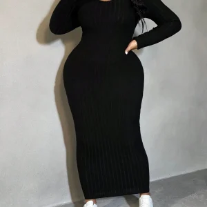 SHEIN GRANDE TAILLE (44/46/48/50/52) Robe moulante en maille côtelée Shein – Manches longues, grande taille