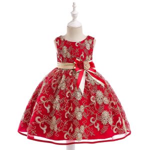 Robe Princesse à Dentelle Rouge et Dorée