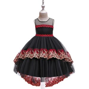 Robe Princesse à Dentelle Rouge et Noire