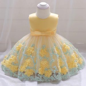 Robe Princesse à Fleurs Jaune pour Bébé