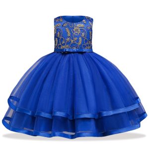 Robe Princesse Bleue aux Fleurs Dorées