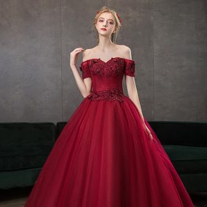 Robe Princesse de Bal Bordeaux pour Femme