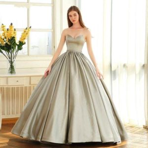 Robe Princesse de Soirée Gris Satiné