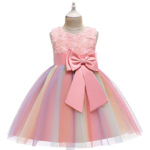 Robe Princesse Fillette Rose Arc en Ciel