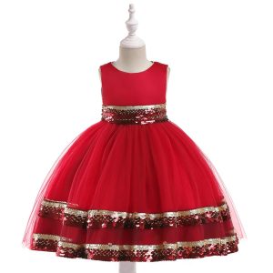 Robe Princesse Fillette Rouge et Doré