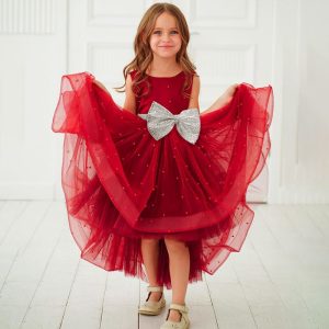 Robe Princesse Fillette Rouge pour Mariage