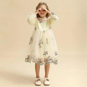 Robe Princesse Florale Champagne pour Fille