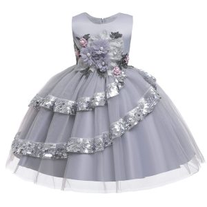 Robe Princesse Grise de Mariage pour Fille