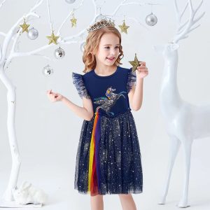 Robe Princesse Licorne Bleu Marine