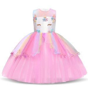 Robe Princesse Licorne Rose pour Fillette