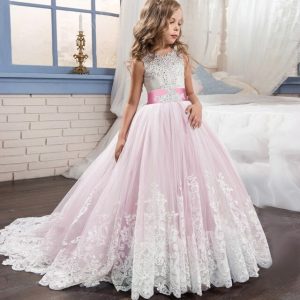Robe Princesse Rose avec Traîne pour Fille