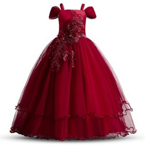 Robe Rouge de Princesse à Fleurs