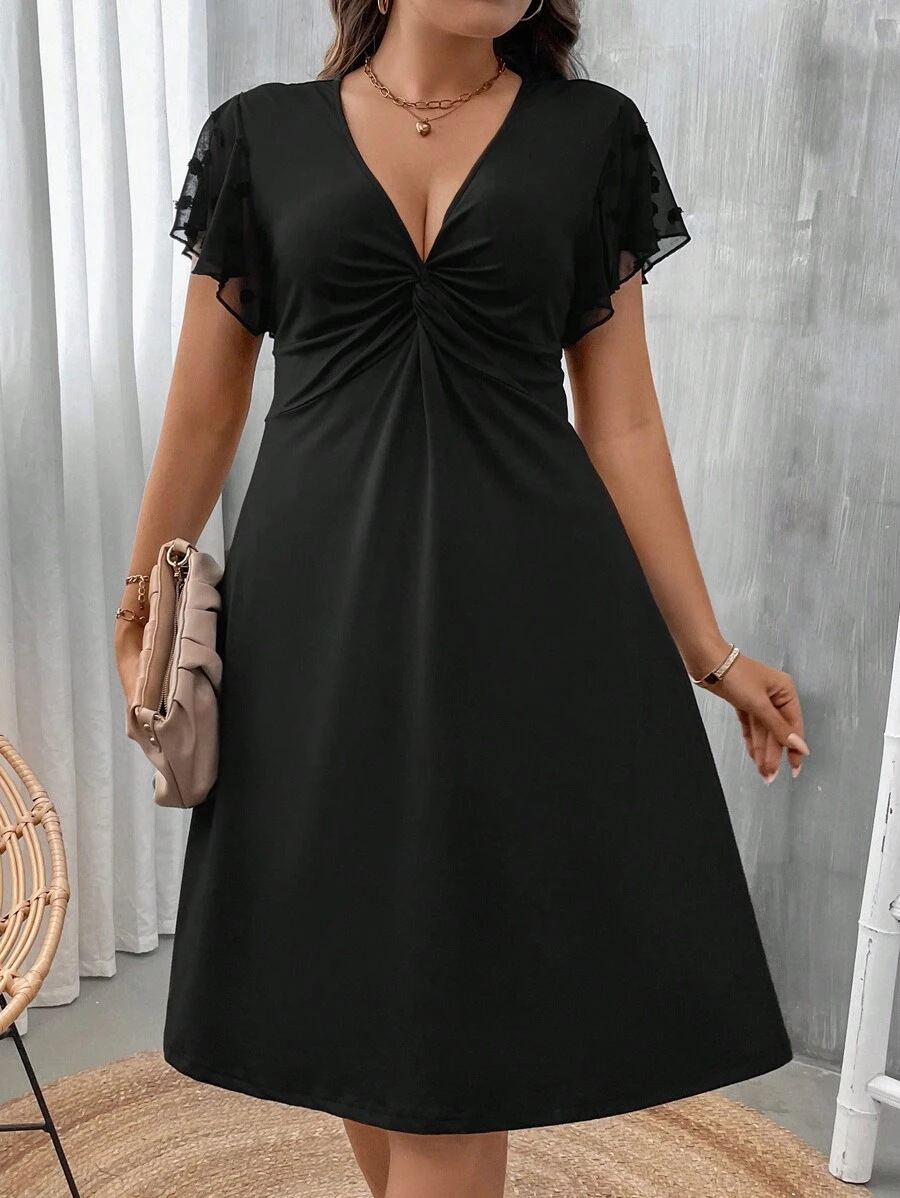 SHEIN GRANDE TAILLE (44/46/50/52/54) -Robe Cache-cœur, manches papillon, taille haute, grande taille – Image 4