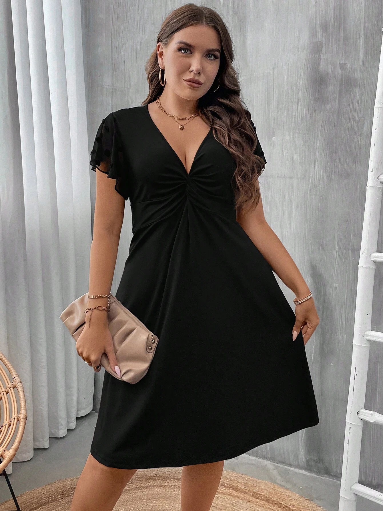 SHEIN GRANDE TAILLE (44/46/50/52/54) -Robe Cache-cœur, manches papillon, taille haute, grande taille – Image 5