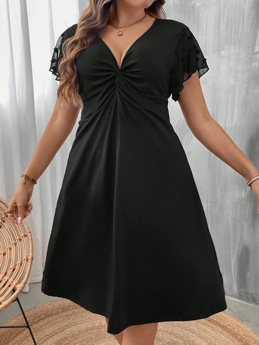 SHEIN GRANDE TAILLE (44/46/50/52/54) -Robe Cache-cœur, manches papillon, taille haute, grande taille – Image 6