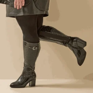 Bottes à talons pour mollets larges 3XL Romy croco noir – Gabylou