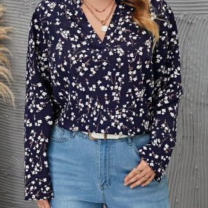 SHEIN GRANDE TAILLE (44/46/48/50/52/54) Blouse à encolure dégagée imprimée de marguerites