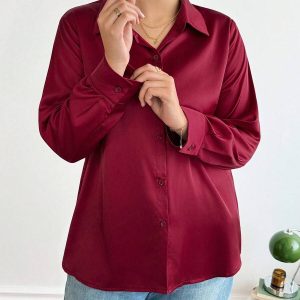 SHEIN GRANDE TAILLE (44/46/48/50) Chemise casual unie femme style Atabi élégante bureau et quotidien