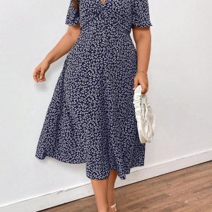 SHEIN GRANDE TAILLE (44/46/48/50/52/54) Robe d&rsquo;été bohème à imprimé floral avec manches courtes