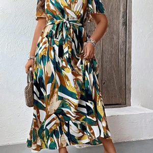 SHEIN GRANDE TAILLE (46/48/50/52) – Robe grande taille avec ceinture et imprimé floral pour femmes