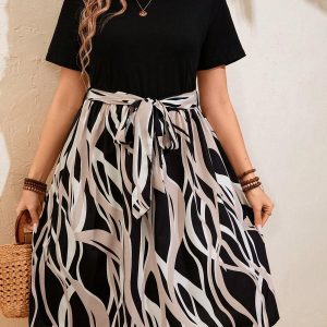 SHEIN GRANDE TAILLE (44/46/48/50/52/54) Robe imprimée grande taille à manches courtes