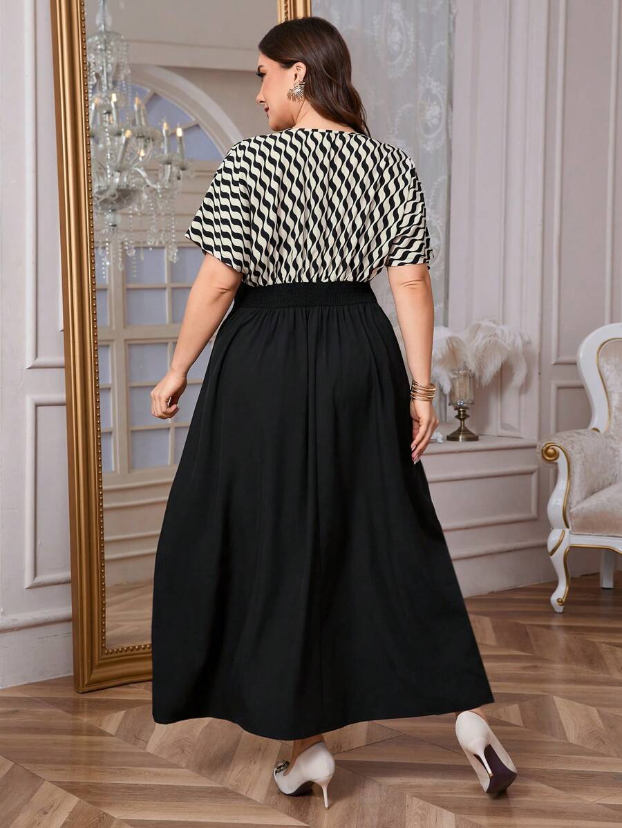 SHEIN GRANDE TAILLE (44/46/48/50/52/54) Robe longue grande taille à col en V à motifs colorés – Image 3