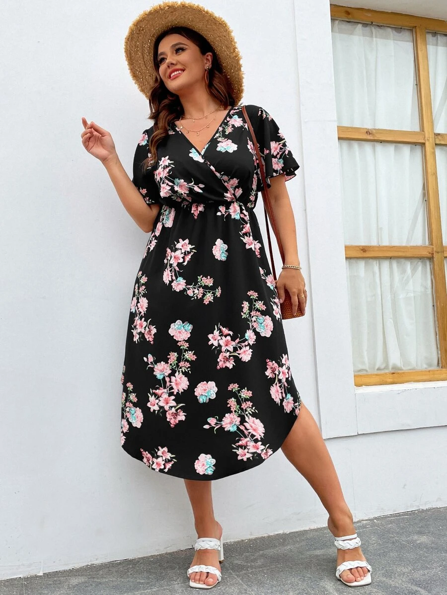 SHEIN GRANDE TAILLE (44/46/48/50/52/54) Robe maxi élégante grande taille à col en V avec imprimé floral – Image 3