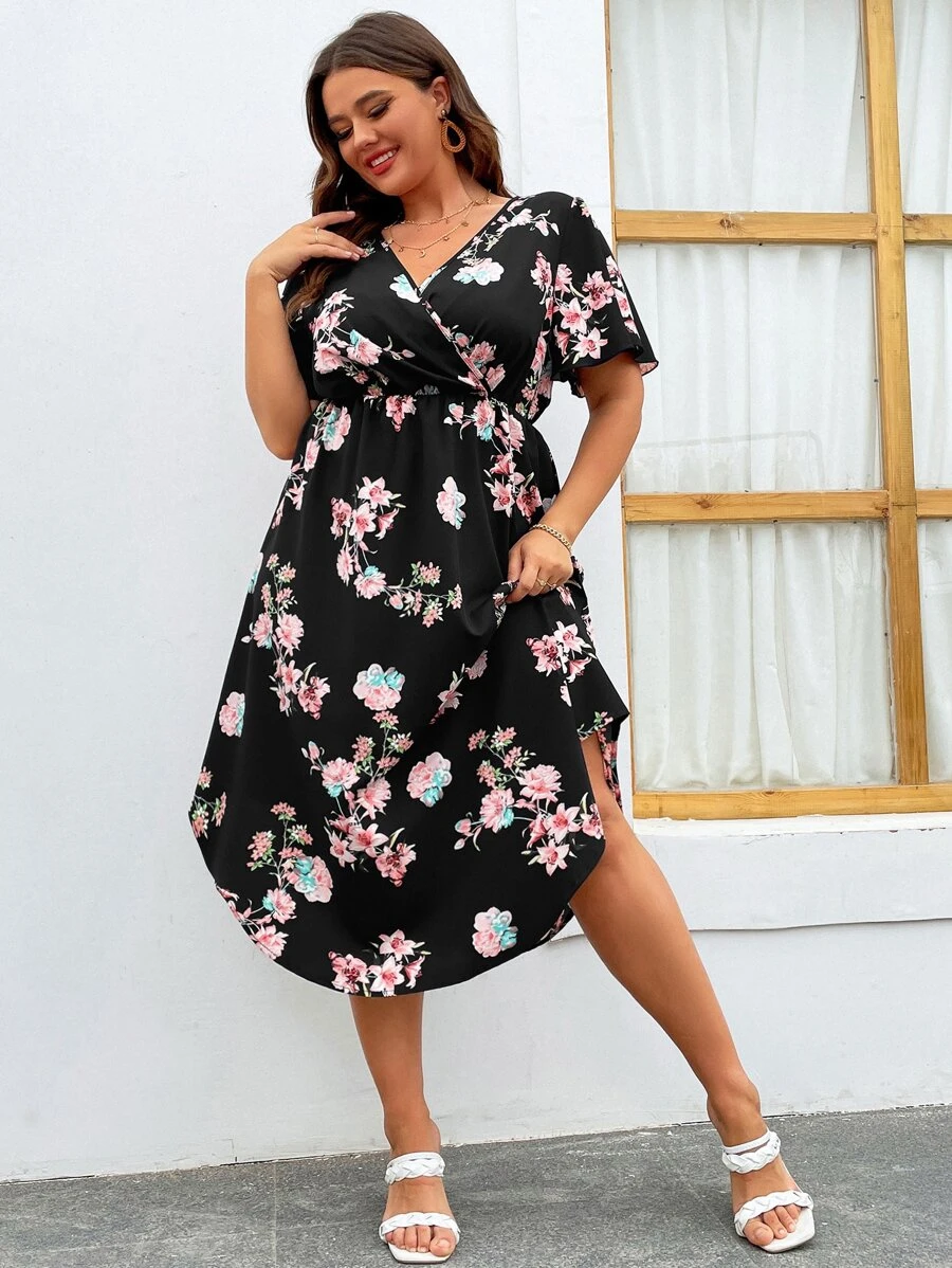 SHEIN GRANDE TAILLE (44/46/48/50/52/54) Robe maxi élégante grande taille à col en V avec imprimé floral – Image 4