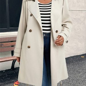 SHEIN GRANDE TAILLE (44/46/48/50/52/54) Trench casual élégant à double boutonnage pour femme