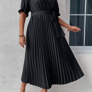 SHEIN GRANDE TAILLE (44/46/52/54) – Robe longue avec col français, manches bouffantes et ceinture intégrée