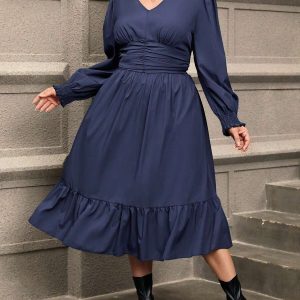 SHEIN GRANDE TAILLE (46/48/52/54) Robe à taille froncée et ourlet volant