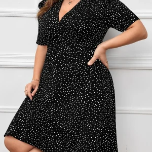 SHEIN GRANDE TAILLE (44/46/48/50/52/54) Robe courte à pois avec manches bouffantes – style estival