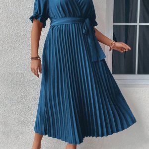 SHEIN GRANDE TAILLE (46/48/50) Robe élégante à col croisé, manches bouffantes et taille ceinturée