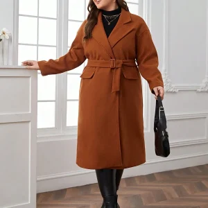 SHEIN GRANDE TAILLE (46/48/50/52/54/56/58) Manteau à col cranté avec ceinture