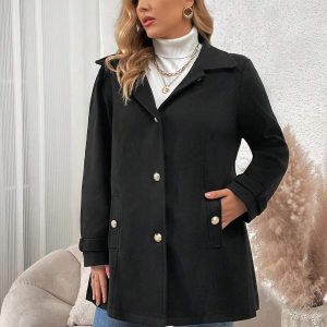 SHEIN GRANDE TAILLE (48/50/52/54) Manteau élégant à col rabattu dentelé et boutons frontaux