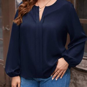 SHEIN GRANDE TAILLE (50/52/54) – Blouse à col ouvert et manches bouffantes