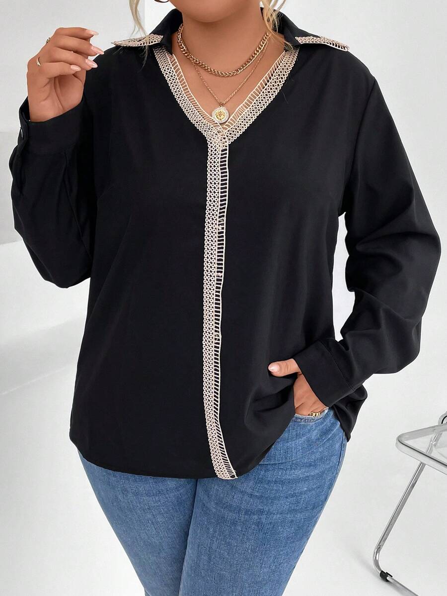 SHEIN GRANDE TAILLE (50/52/54) Blouse élégante en dentelle bicolore