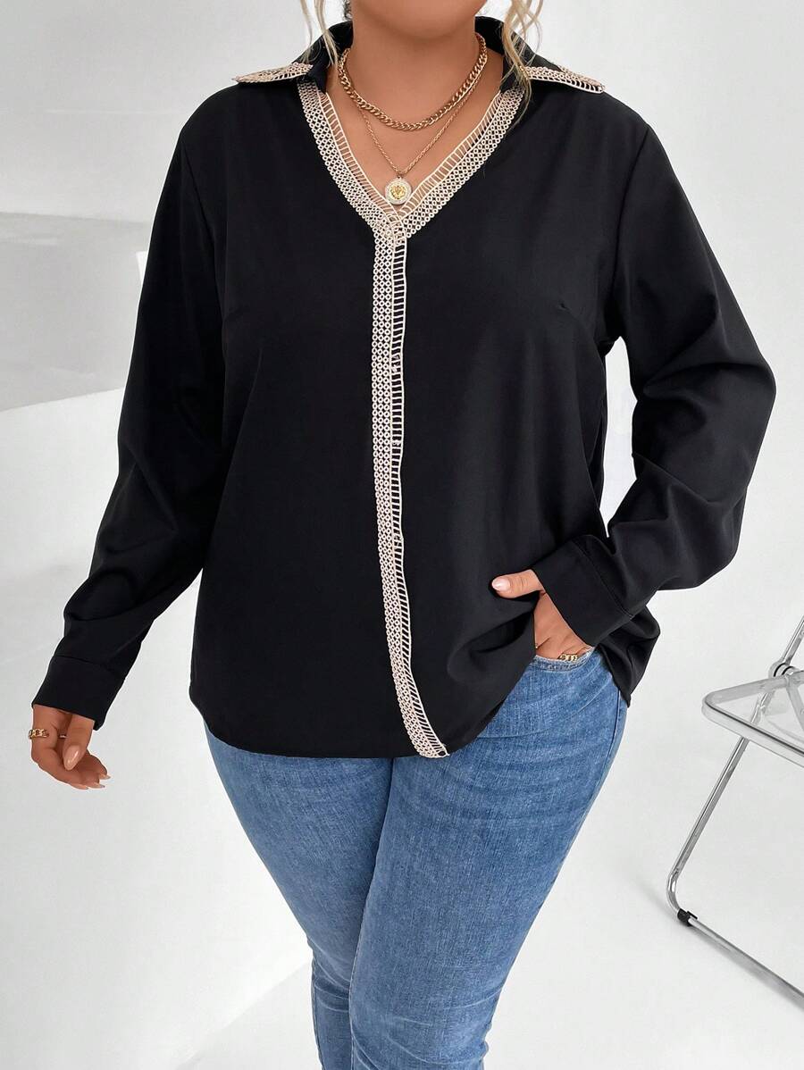 SHEIN GRANDE TAILLE (50/52/54) Blouse élégante en dentelle bicolore – Image 4