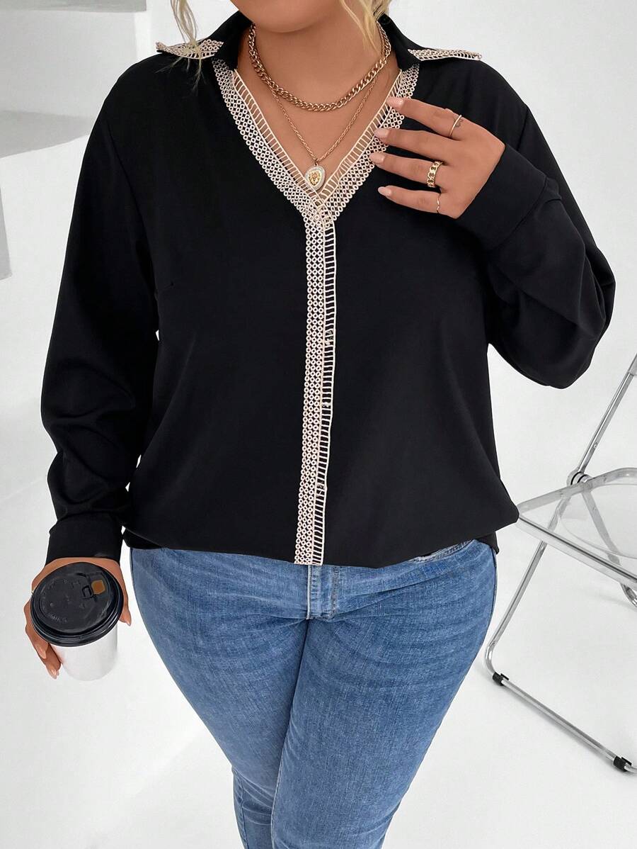 SHEIN GRANDE TAILLE (50/52/54) Blouse élégante en dentelle bicolore – Image 6