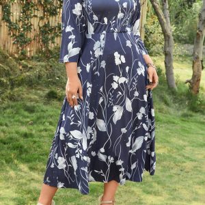 SHEIN GRANDE TAILLE (52/54) – Robe à imprimé fleuri manches 3/4 pour femme