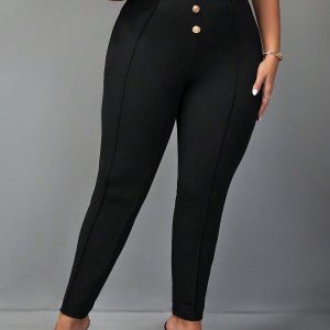 SHEIN GRANDE TAILLE (44/46/48/50/52/54)  – Pantalon skinny grande taille, taille haute, boutons avant