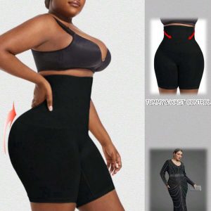 SHEIN GRANDE TAILLE (44/46/48/50/52/54) Short gainant taille haute effet sculptant – Coupe confortable, noir