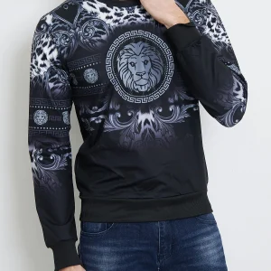 Sweat motif tête de lion argenté fashion homme