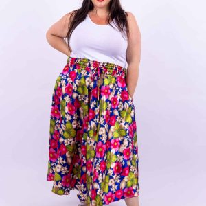 Jupe longue satinée bleu roi imprimé floral