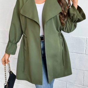 SHEIN GRANDE TAILLE (44/46/48/50/52/54) Trench coat à col cascade – Ceinture ajustable, manches larges, grande taille