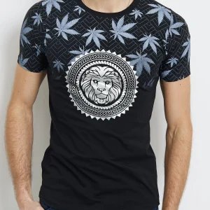 Tee shirt noir motif lion homme fashion