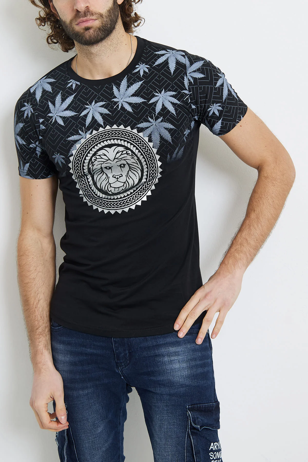 Tee shirt noir motif lion homme fashion – Image 2